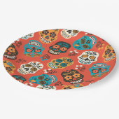 死んだ砂糖の日スカル、オレンジ ペーパープレート (アングル)