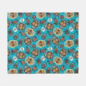 死んだ砂糖の日スカル、ティール（緑がかった色） フリースブランケット (正面(横))