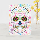 死んだ砂糖の日スカル – 明るい数々の色 カード (黄色い花)