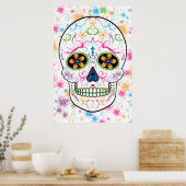 死んだ砂糖の日スカル – 明るい数々の色 ポスター (キッチン)