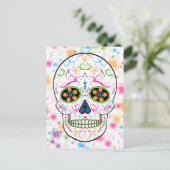 死んだ砂糖の日スカル – 明るい数々の色 ポストカード (スタンド正面)