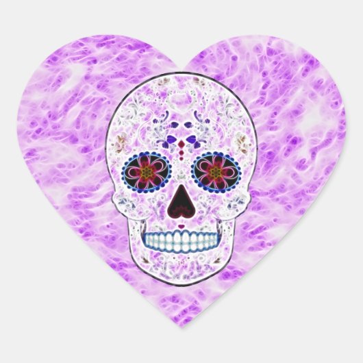 死んだ砂糖の日スカル – 紫とフラクタル数々の ハートシール (正面)