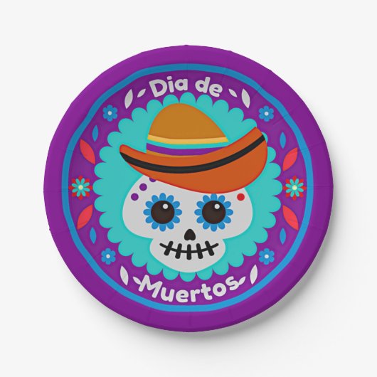 死んだ紫の青と帽子の日 – 家族の子供7" ペーパープレート (正面)