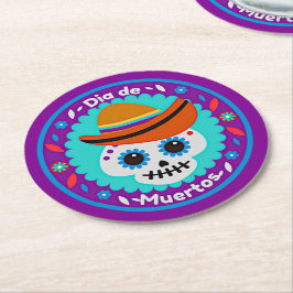 死んだ紫の青と帽子の日 – 家族の子供 ラウンドペーパーコースター