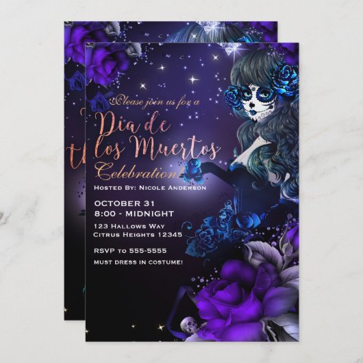 死んだ紫色のブルーディアデロスムエルトスの日 招待状 (正面/裏面)