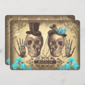 死んだ結婚式の招待のゴシック様式スカルのカップル日 招待状 (正面/裏面)