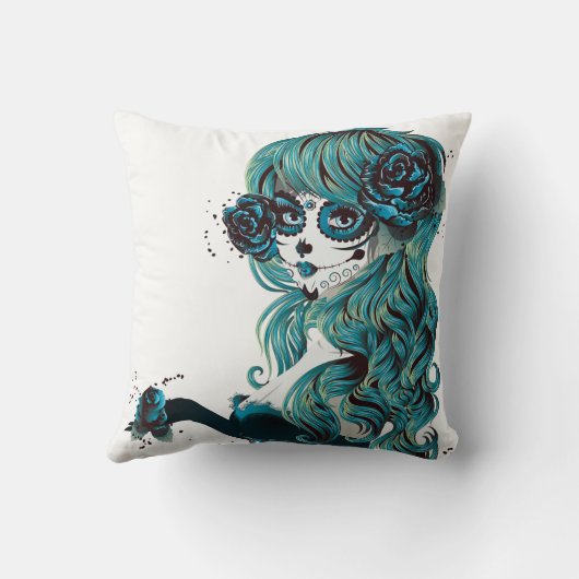 死んだ美しい砂糖のスカルメイクアップガールの日 クッション (裏面)