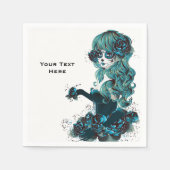 死んだ美しい砂糖のスカルメイクアップガールの日 スタンダードカクテルナプキン (正面)