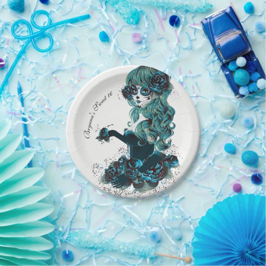 死んだ美しい砂糖のスカルメイクアップガールの日 ペーパープレート (パーティー)