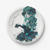 死んだ美しい砂糖のスカルメイクアップガールの日 ペーパープレート (正面)