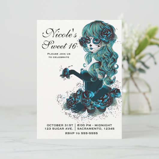 死んだ美しい砂糖のスカルメイクアップガールの日 招待状 (スタンド正面)