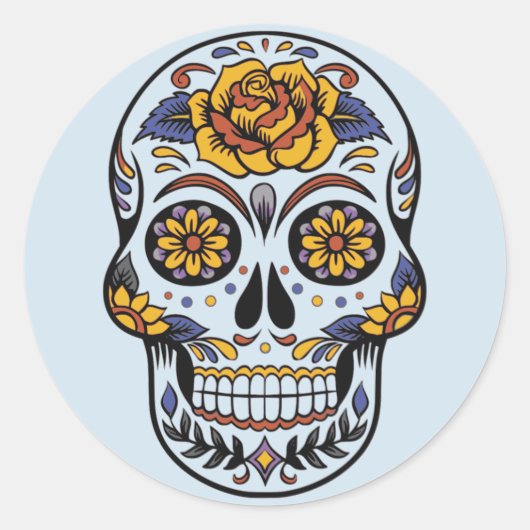 死んだ色彩の鮮やかスカルの日バラ ラウンドシール (正面)