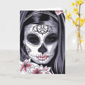 死んだ花の女性のマスクのカーニバル日 カード (黄色い花)