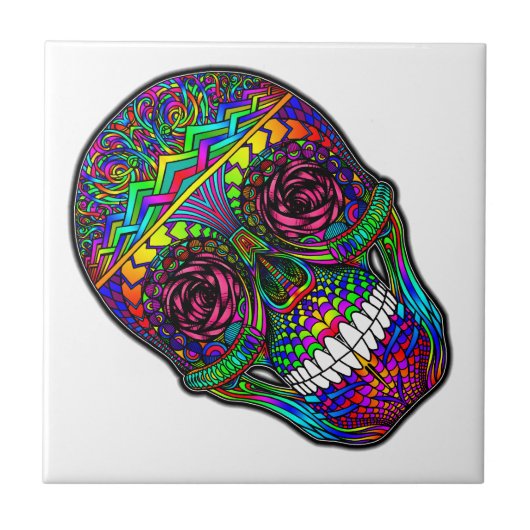 死んだ虹のカラフルの芸術の砂糖のスカル日 タイル (正面)