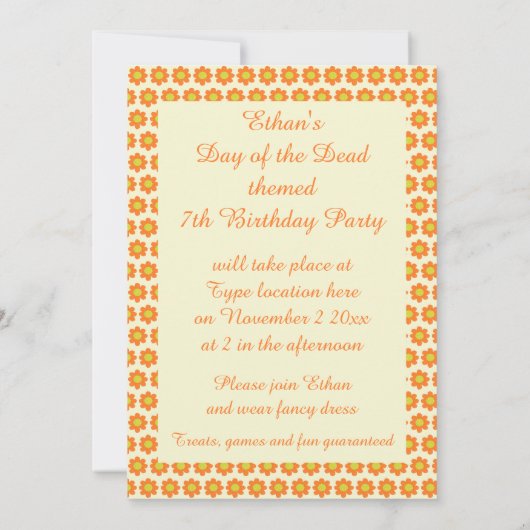死んだ誕生日パーティーのメキシコのロバの日 招待状 (裏面)