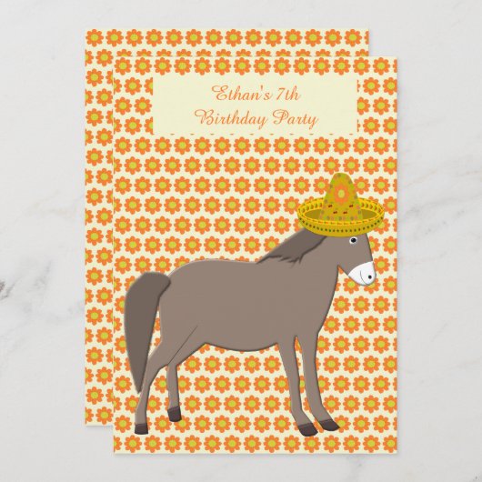 死んだ誕生日パーティーのメキシコのロバの日 招待状 (正面/裏面)