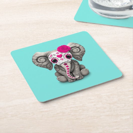死んだ象のピンク日 スクエアペーパーコースター (アングル)