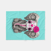 死んだ象のピンク日 フリースブランケット (正面(横))