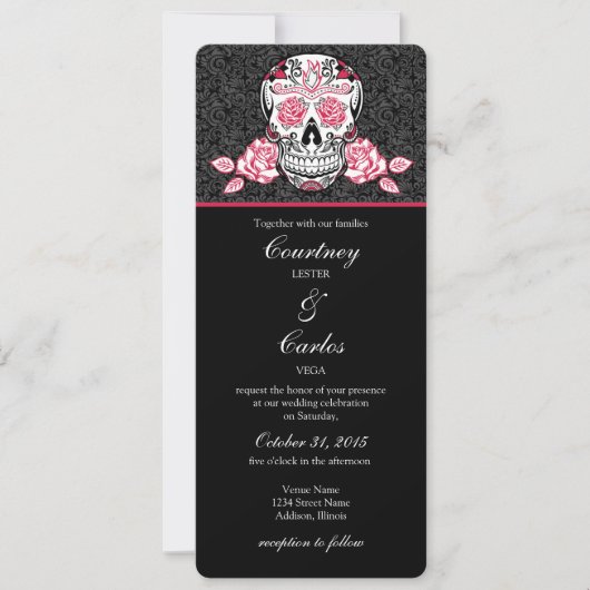 死んだ赤い砂糖のスカルの結婚式招待状の日 招待状 (正面)