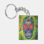 死んだ青とファンキー緑の砂糖スカルKの日 キーホルダー (正面左)