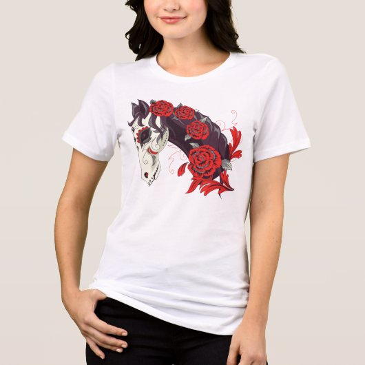 死んだ馬の骸骨とバラ Tシャツ (正面)