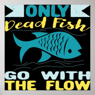 死んだ魚だけが流れレトロ やる気を起こさせる ポスター