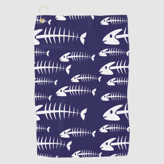 死んだ魚の骨格 白骨 釣りユーモア ゴルフタオル (正面)