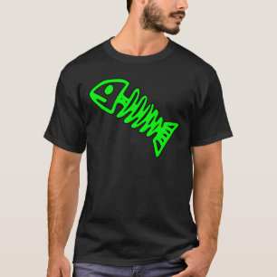 死んだ魚の骨組スカルは化石の緑の骨を抜きます Tシャツ