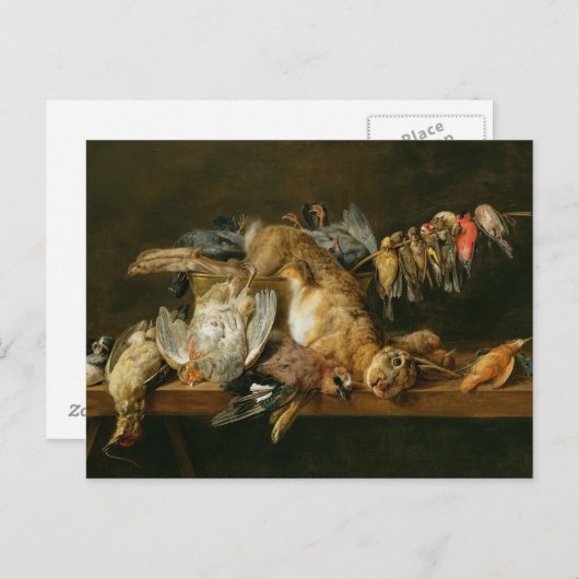 死んだ鳥とウサギがテーブルの上に残った生活 ポストカード (正面/裏面)