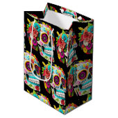 死んカラフルだカラベラスの砂糖スカルの日 ミディアムペーパーバッグ (正面アングル)