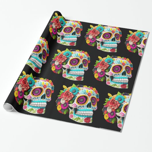 死んカラフルだカラベラスの砂糖スカルの日 ラッピングペーパー (アンロールド)