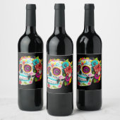 死んカラフルだカラベラスの砂糖スカルの日 ワインラベル (ボトル)