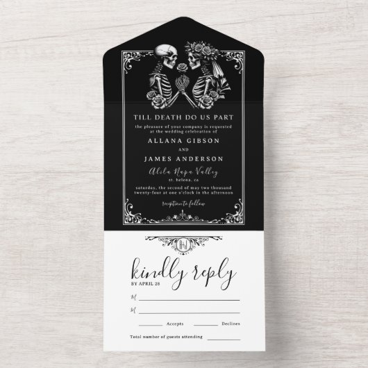 死エレガントぬまでゴシック人の結婚一部 オールインワン招待状 (内側)