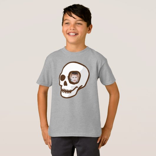 死カスタムんだ怖いハロウィーンのスカル写真の日 Tシャツ (正面フル)