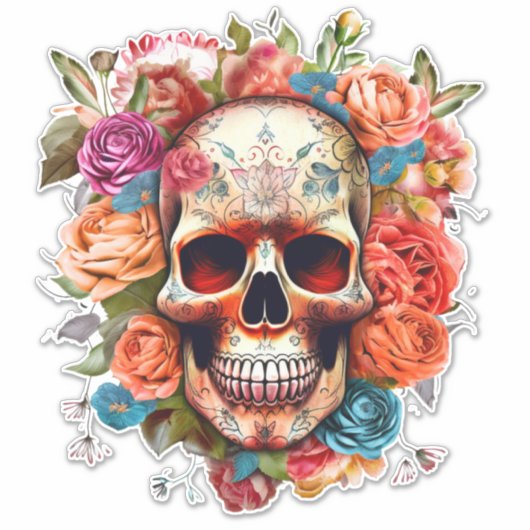 死カラフルんだ砂糖の日スカル大 シール (正面)