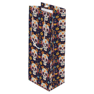 死カラフルんだ砂糖スカルの継ぎ目のないパットの日 ワインギフトバッグ