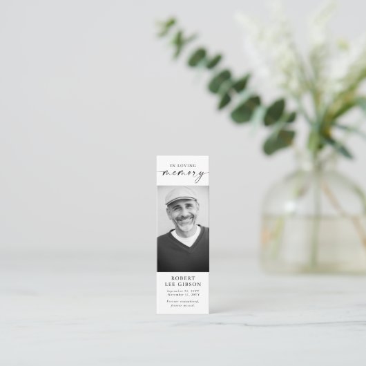 死亡写真葬儀記念ブックマークカード スキニー名刺 (スタンド正面)