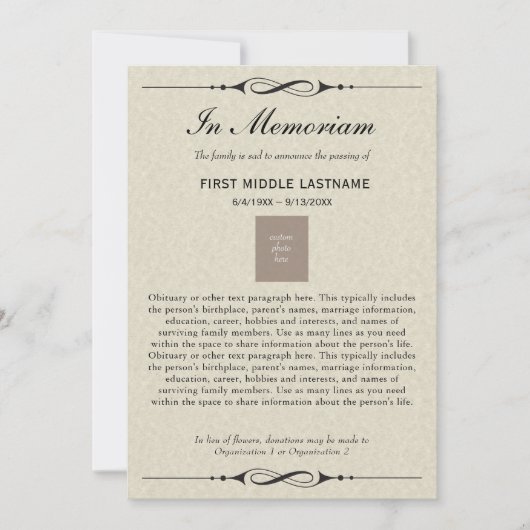 死亡告知書と共に 案内状 (正面)