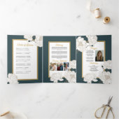 死亡時のお祝い写真フラワーグリーン 三つ折り招待状 (内部)