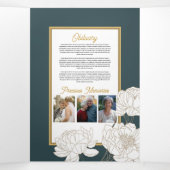 死亡時のお祝い写真フラワーグリーン 三つ折り招待状 (内部中)