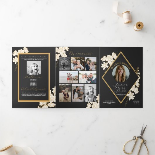 死亡時のお祝い写真白花 三つ折り招待状 (外部)