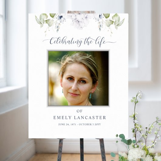 死亡時エレガントの歓迎フォトホワイトフローラ標識 ポスター