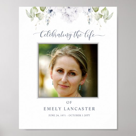 死亡時エレガントの歓迎フォトホワイトフローラ標識 ポスター (正面)