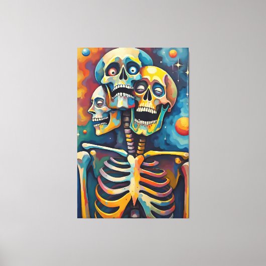 死亡率の三位一体 – 抽象芸術3頭骨格 キャンバスプリント (正面)