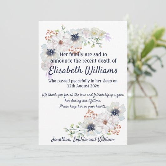 死亡葬祭名刺の通知 案内状 (スタンド正面)