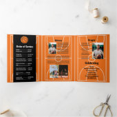 死亡記事お祝いの撮影バスケットボール 三つ折り招待状 (内部)