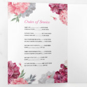 死亡記事お祝いライフ写真ピンクフローラホワイト 三つ折り招待状 (内部最初)