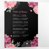 死亡記事お祝いライフ写真ピンクフローラ 三つ折り招待状 (内部最初)
