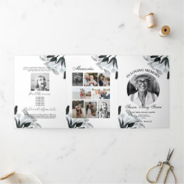 死亡記事お祝いライフ写真白黒リリー 三つ折り招待状