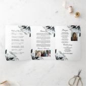 死亡記事お祝いライフ写真白黒リリー 三つ折り招待状 (内部)